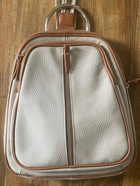 Valentina Pinky Cream and Tan Leather Backpack Purse